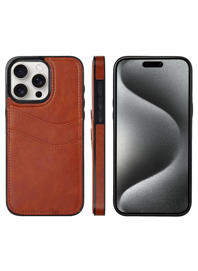 اس-توب جراب لهاتف iPhone 15 Pro مصنوع من جلد الليتشي مع فتحات للبطاقات - Image 1