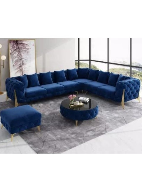 Luxury traditional velvet L shape chesterfield sofa set 6 Seaters with golden legs