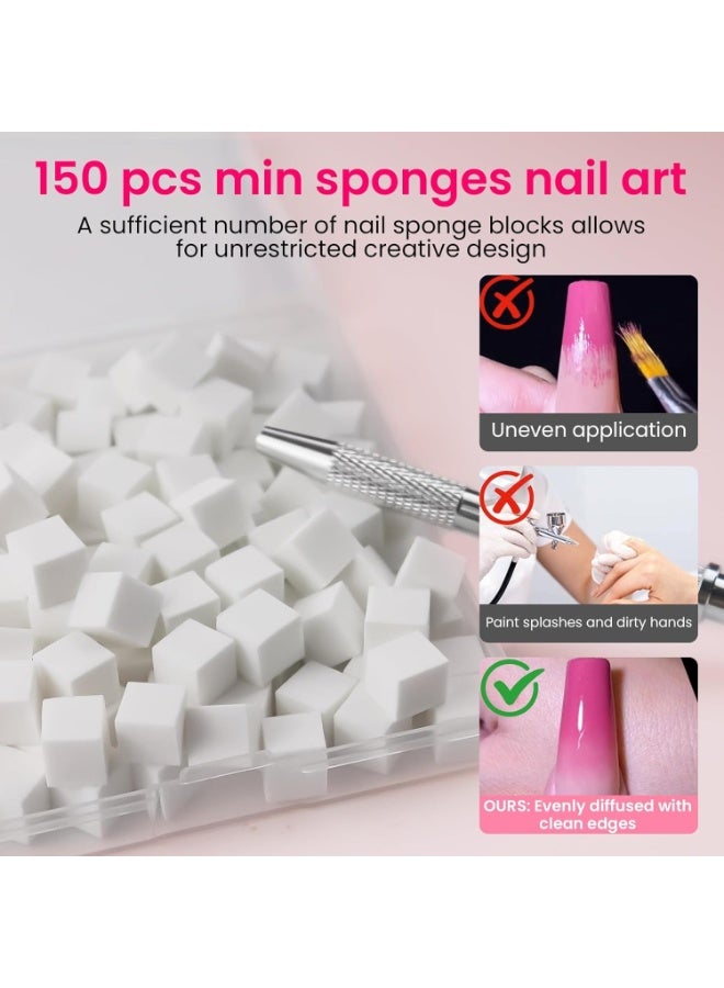 150 إسفنجة مانيكير: إسفنجات مستلزمات فن الأظافر، فرش وأدوات تصميم، إكسسوارات أساسية لفنيي الأظافر مع قلم مساعد للصالون والمنزل (أبيض، عبوة متوسطة) - Image 3
