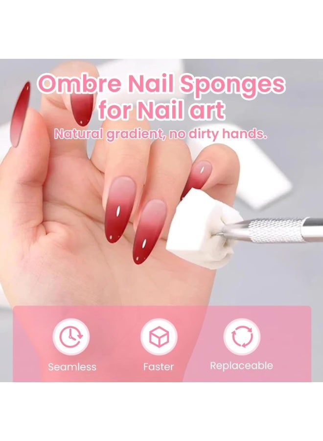 150 إسفنجة مانيكير: إسفنجات مستلزمات فن الأظافر، فرش وأدوات تصميم، إكسسوارات أساسية لفنيي الأظافر مع قلم مساعد للصالون والمنزل (أبيض، عبوة متوسطة) - Image 2
