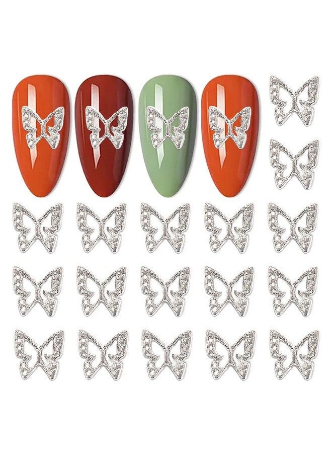 DANNEASY - 100Pcs 3D Butterfly Charms For Nails Silver Nail Charms Alloy Nail Jewels Nail Butterfly Design Nail Decoration For Acrylic Nails Diy Craft Nail Art Accessories - Image 1