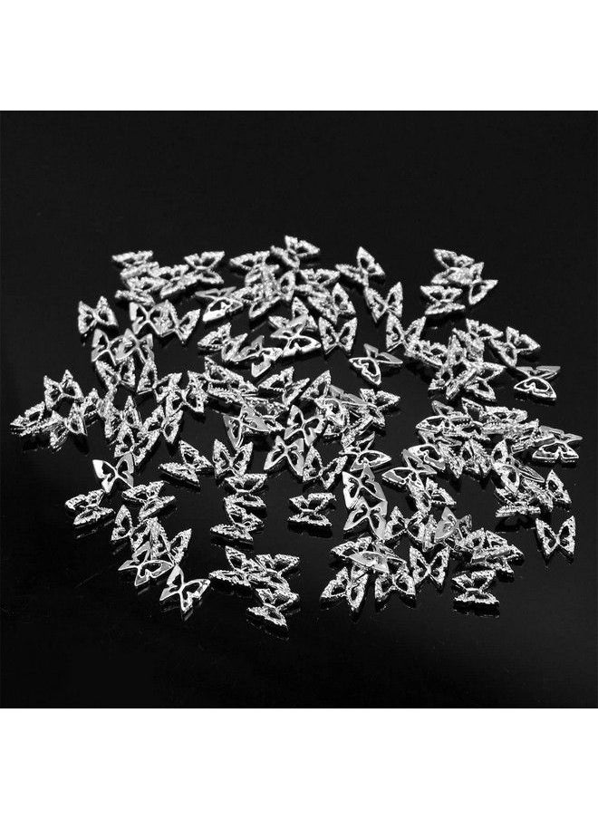 DANNEASY - 100Pcs 3D Butterfly Charms For Nails Silver Nail Charms Alloy Nail Jewels Nail Butterfly Design Nail Decoration For Acrylic Nails Diy Craft Nail Art Accessories - Image 1