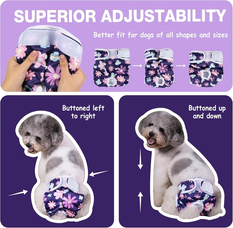 Pet Soft Dog Nappies Female, 3 Pack Dog Period Pants with Leak-proof Waistband, Super Absorbent Washable Dog Diapers for Female Dogs in Heat, Season (Floral, M) - Image 5