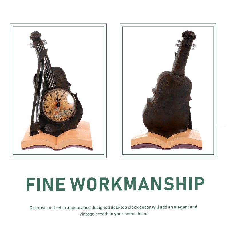 1Pc Vintage Violin Shape Clock Adornment European Style Clock Desktop Ornament - Image 5