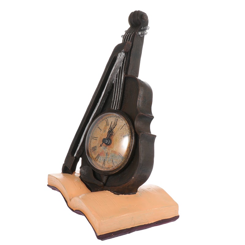 1Pc Vintage Violin Shape Clock Adornment European Style Clock Desktop Ornament - Image 1