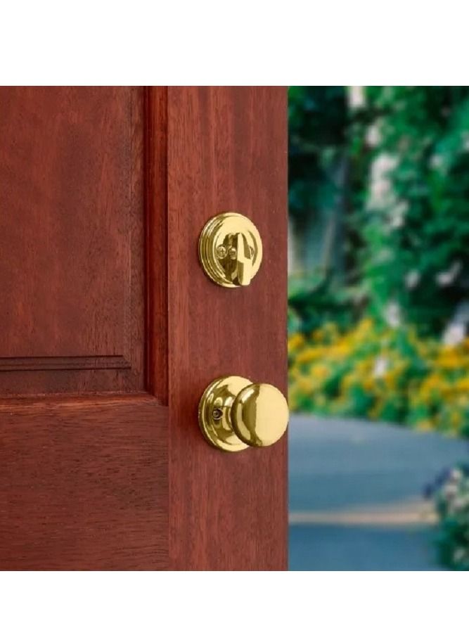 Kwikset Dakota Polished Brass Entry Door Lock Handleset  Golden - Image 2