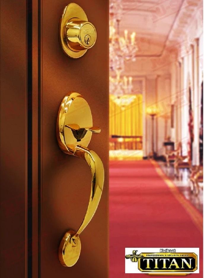 Kwikset Dakota Polished Brass Entry Door Lock Handleset  Golden - Image 1