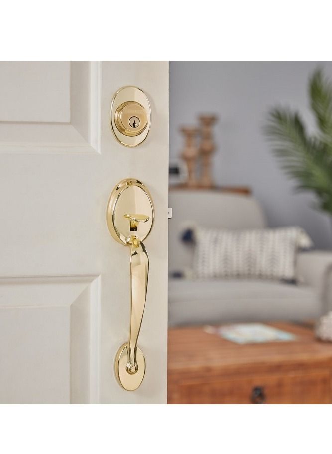 Kwikset Dakota Polished Brass Entry Door Lock Handleset  Golden - Image 5