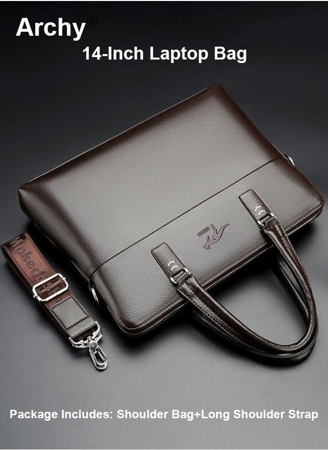 Archy Men's Business Leather Briefcase Classic PU 14-Inch Laptop Bag Slim Messenger Bag  - Image 2