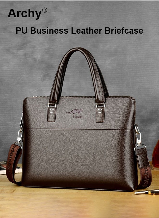 Archy Men's Business Leather Briefcase Classic PU 14-Inch Laptop Bag Slim Messenger Bag  - Image 1