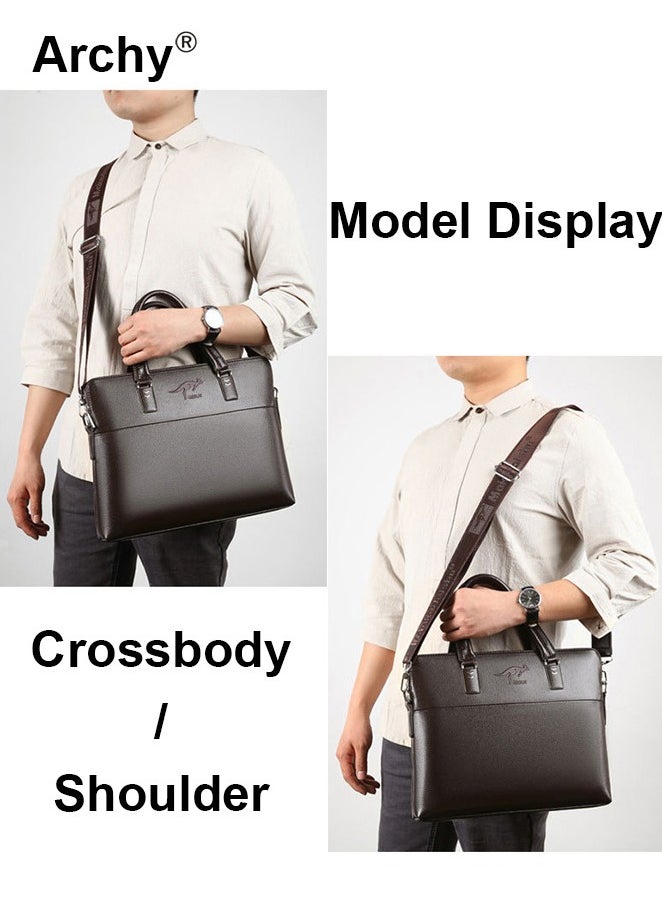 Archy Men's Business Leather Briefcase Classic PU 14-Inch Laptop Bag Slim Messenger Bag  - Image 3