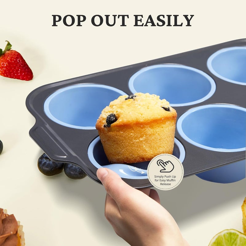 BRONYPRO Jumbo Silicone Muffin Pan with Metal Frame, 3.5" Large Muffin Tins, Non-Toxic Food Grade Silicone, Non-Stick for Egg Bites & Big Cupcakes, Oven Safe, Blue - Image 4