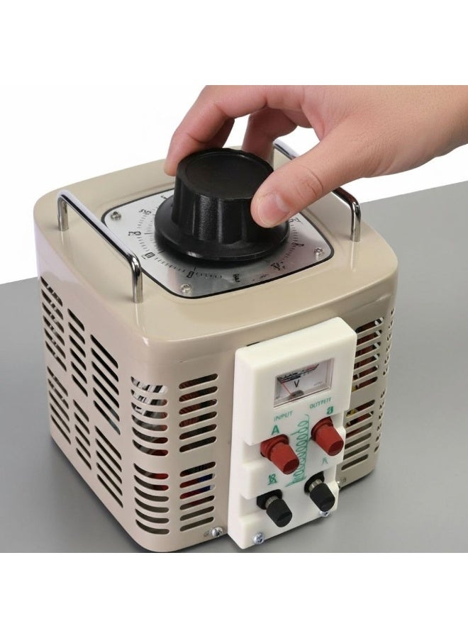 فرياك منظم جهد كهربائي متغير قدرة 2 كيلو وات ، محول فولتية متردد، لون بيج، مع مقبض تحكم دوار ومؤشر قياس، للاستخدام المختبري من VOLTAFY - Image 2