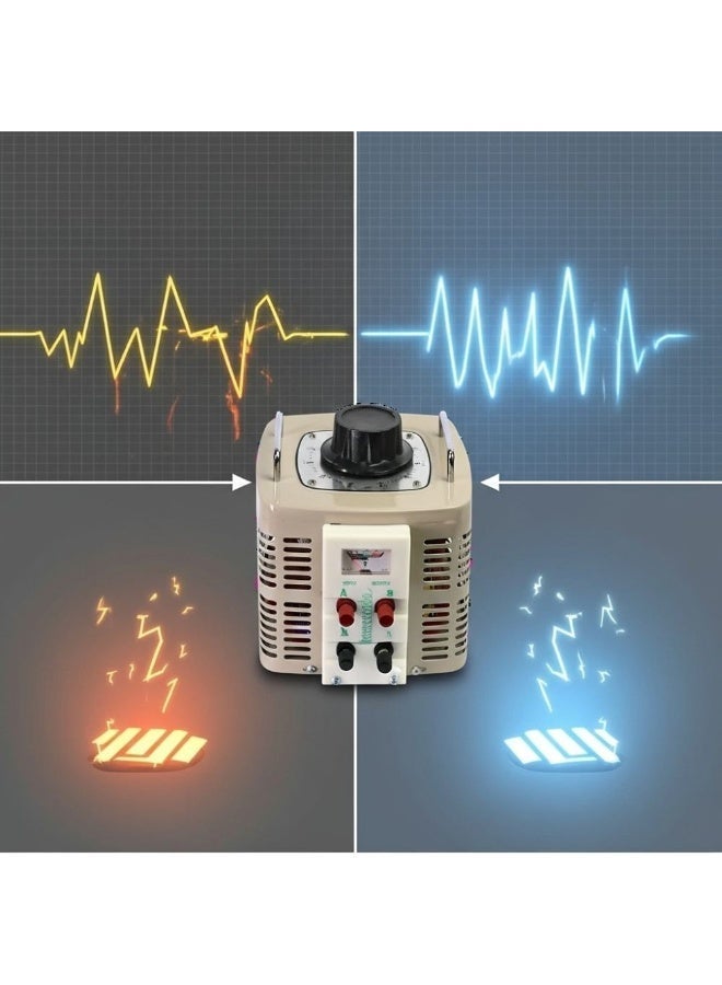 فرياك منظم جهد كهربائي متغير قدرة 2 كيلو وات ، محول فولتية متردد، لون بيج، مع مقبض تحكم دوار ومؤشر قياس، للاستخدام المختبري من VOLTAFY - Image 3