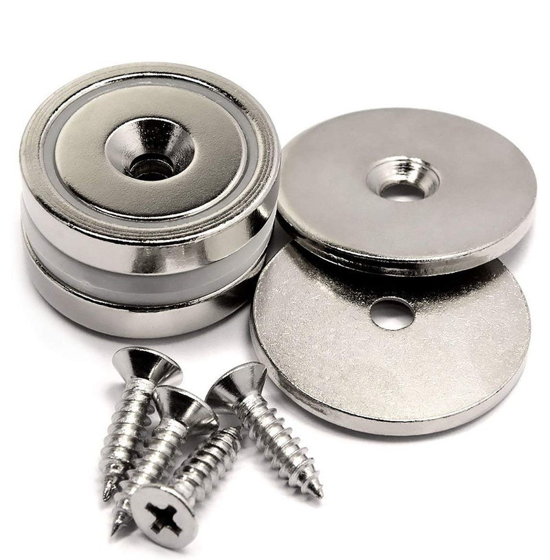 CMS Magnetics - (2 Ct) Super Strong Neodymium Cup Magnets (1.26” Dia w/ #10 Countersunk Hole), Round Base Mounting Magnets, 88 lb Holding Power, Includes Matching Strikers & Screws - Image 1