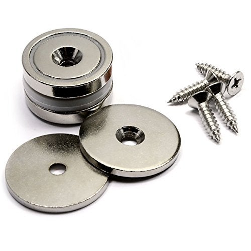 CMS Magnetics - (2 Ct) Super Strong Neodymium Cup Magnets (1.26” Dia w/ #10 Countersunk Hole), Round Base Mounting Magnets, 88 lb Holding Power, Includes Matching Strikers & Screws - Image 5