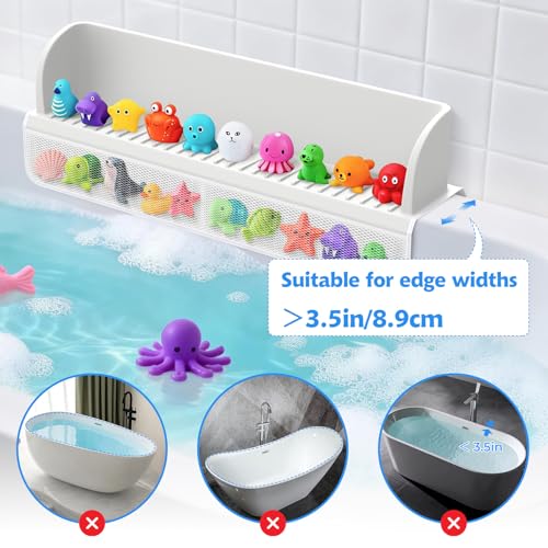 DLUCKY Splash Guard for Bathtub Kids,Toy Tray Caddy Holder Storage,Bath Toy Storage Bag,Guard for Bathtub with Mesh Bathtub Toys Storage,Super Adsorption - Extended Design for Splash Protection,Silicone,Gray - Image 5