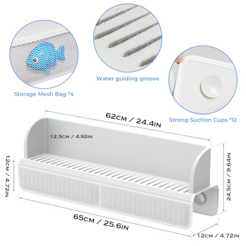 DLUCKY Splash Guard for Bathtub Kids,Toy Tray Caddy Holder Storage,Bath Toy Storage Bag,Guard for Bathtub with Mesh Bathtub Toys Storage,Super Adsorption - Extended Design for Splash Protection,Silicone,Gray - Image 2