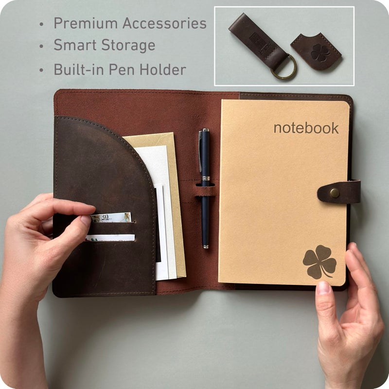 le vent Refillable Genuine Leather Journal for Women & Men - 5x8 Notebook for Work, 200+200 Lay-Flat Pages (Lined & Blank) - A5 Brown Vintage Diary Cover - Handmade for Travel, Business and Gifts - Image 3