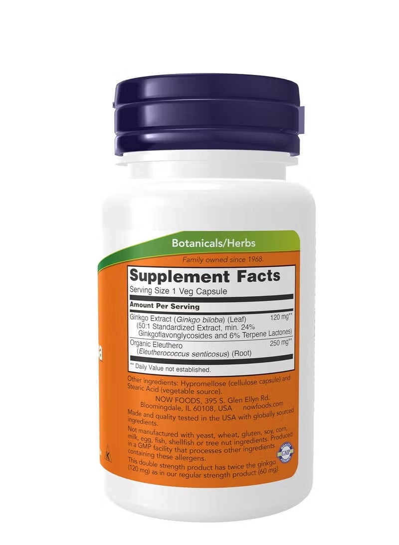 NOW Double Strength Ginkgo Biloba 120mg with Eleuthero Root Extract - Supports Brain Health & Memory - 50 Vegetarian Capsules - Image 3