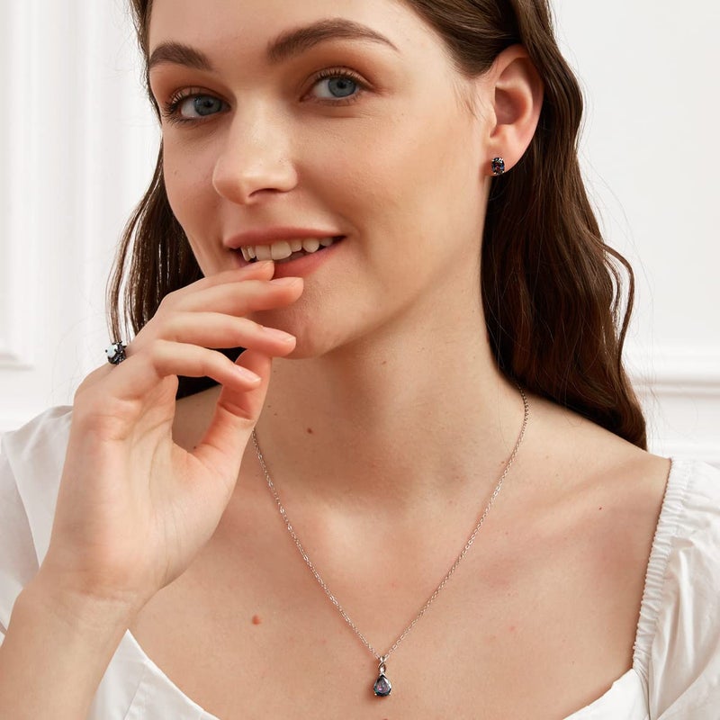 VOLUKA Oval Rainbow CZ Stud Earrings for Women 18K White Gold Plated 6 * 8mm Created Mystic Topaz Hypoallergenic Jewelry - Image 4