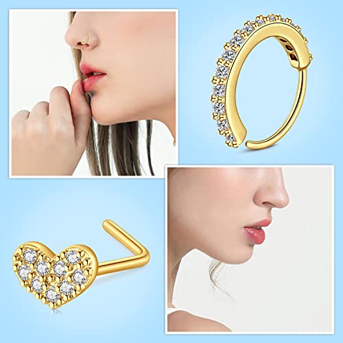 JFORYOU Nose Rings Hoop 20G Nose Rings Studs Surgical Steel L Shape Nose Studs for Women CZ Heart Moon Butterfly Snake Gold Tone Nose Piercings Jewelry - Image 4