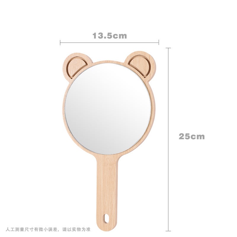 Ins Style Beauty Salon Makeup Mirror Handle Embroidery Hand-Held Portable Carry-On Beauty Makeup Beauty Mirror Wooden Mirror - Image 1