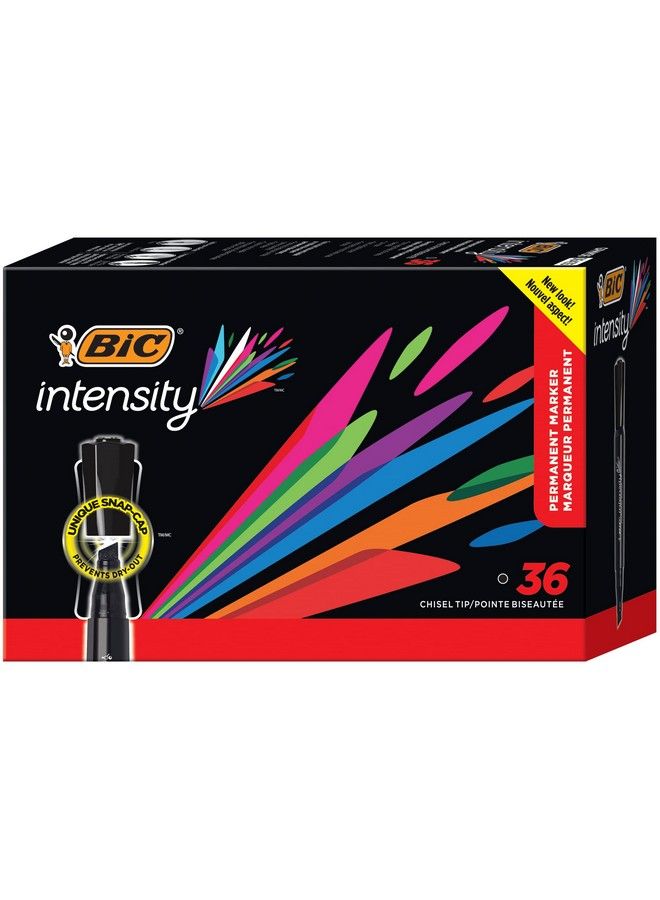Bic Intensity Permanent Marker Tank Style Chisel Tip Box Of 36 Black Markers (Gpmm36Blk)  - Image 1