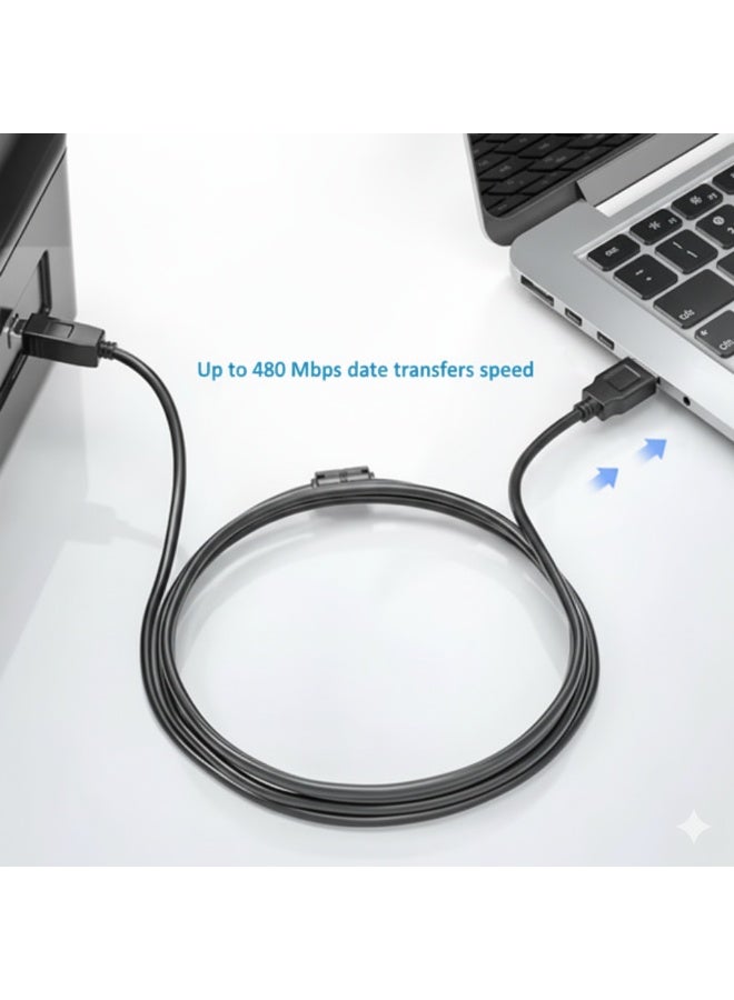 هينغ كابل طابعة USB 2.0 بطول 1.5 متر - موصل عالي السرعة من النوع A إلى B لطابعات HP وCanon وEpson وBrother وSamsung والماسحات الضوئية ولوحات مفاتيح MIDI - نقل بيانات سريع 480 ميجابت في الثانية، مصنوع من مادة PVC باللون الأسود - Image 5