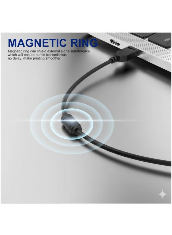 هينغ كابل طابعة USB 2.0 بطول 1.5 متر - موصل عالي السرعة من النوع A إلى B لطابعات HP وCanon وEpson وBrother وSamsung والماسحات الضوئية ولوحات مفاتيح MIDI - نقل بيانات سريع 480 ميجابت في الثانية، مصنوع من مادة PVC باللون الأسود - Image 4