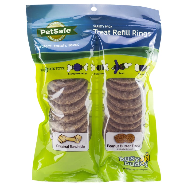 PetSafe Busy Buddy Natural Rawhide Rings - Long-Lasting Chew Refills - Quality Ingredients - Peanut Butter & Original Rawhide Flavored Treat Rings - Size C - 24-Pack - Image 1