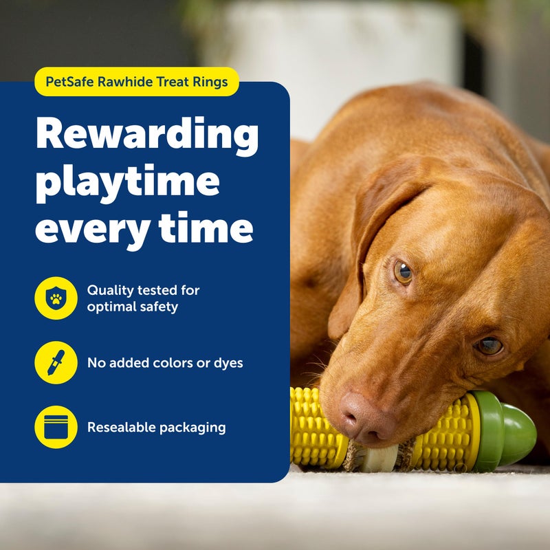 PetSafe Busy Buddy Natural Rawhide Rings - Long-Lasting Chew Refills - Quality Ingredients - Peanut Butter & Original Rawhide Flavored Treat Rings - Size C - 24-Pack - Image 2