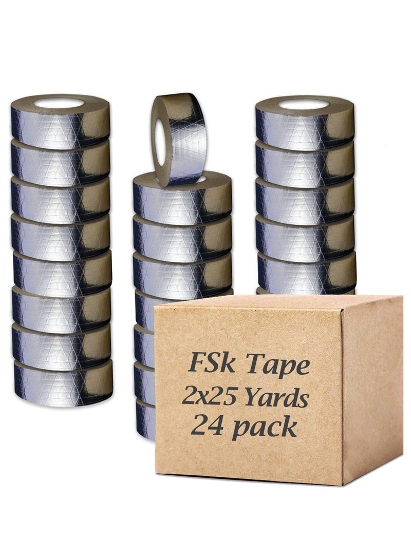 MARKQ FSK Tape [24 Rolls] Aluminum Foil Scrim Kraft [2" x 25 yards] Insulation Jacketing Tape for Insulating, HVAC Repair, Sealing Ducts, Pipework, Window Sill Gap, Roof Leak  - Image 1