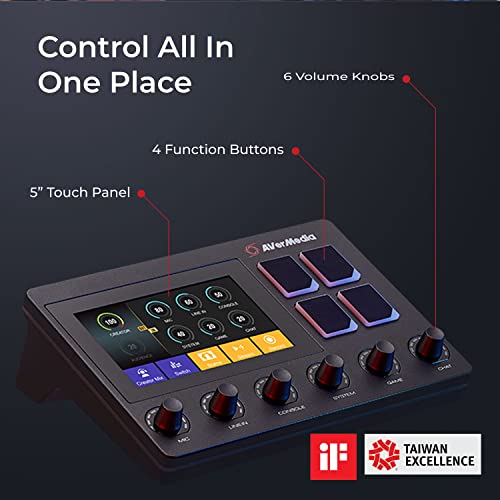 AVerMedia Live Streamer AX310 - Creator Control Center, 6 Track Audio Mixer with IPS Touch Panel, Trigger Actions on OBS, Streamlabs, Spotify, VTube, Twitch, ​YouTube, and more - Image 4