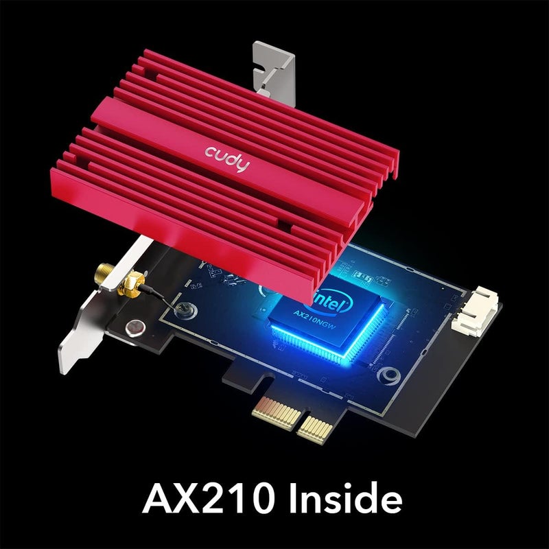 cudy بطاقة AX5400 اللاسلكية WiFi 6E PCIe لجهاز الكمبيوتر، بلوتوث 5.3، وحدة AX210 داخلها، بلوتوث 5.2/5/4.0، 802.11ax/ac/a/b/g/n، ويندوز 11،10، WE3000S - Image 2