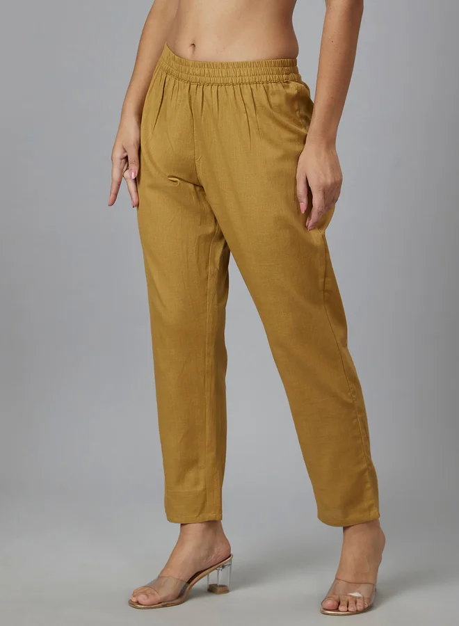 globus Globus Mid-Rise Elasticated Pleated Waist Straight Ethnic Trousers