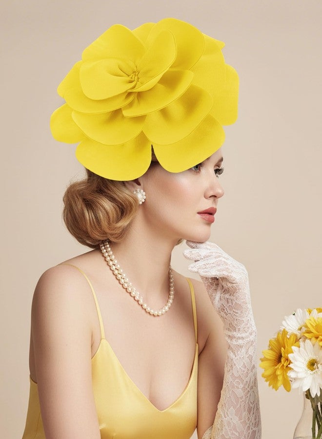 Zinniday Yellow Large Flower Fascinators - 2026 Floral Tea Party Hat Cocktail Party Headpiece 1920s 50s Rose Fascinator Hats for Women Lady Girls Cocktail Prom Halloween Renaissance Dress Up - Image 4