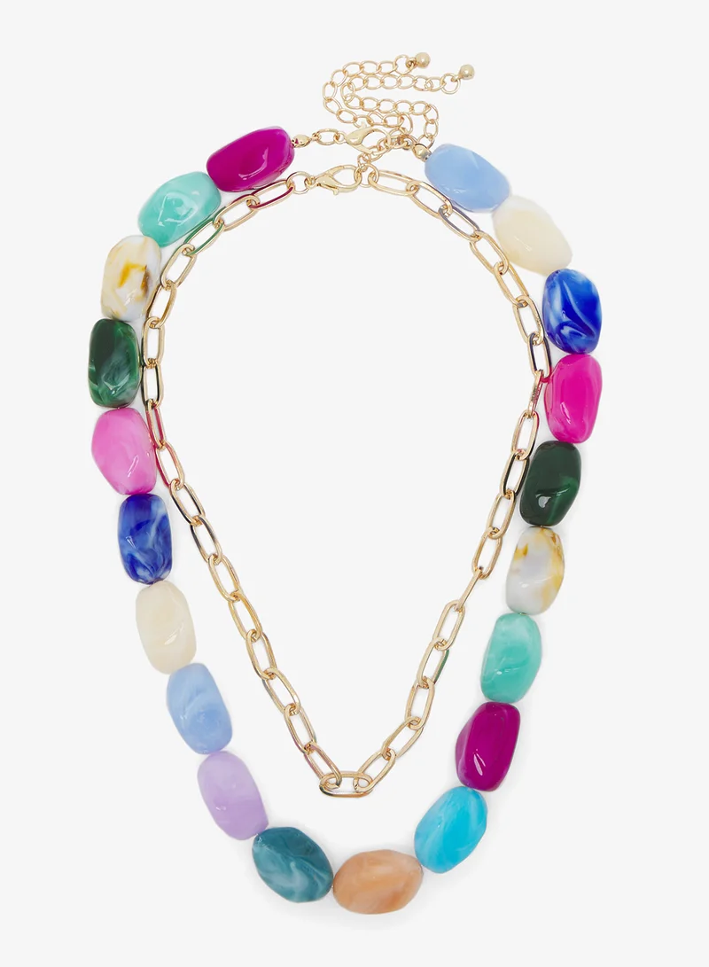 جينجر Layered Chain & Resin Mix Necklace