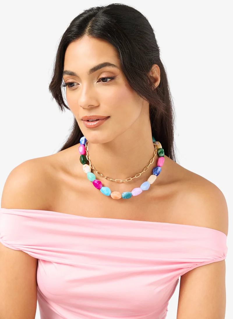 Ginger Layered Chain & Resin Mix Necklace