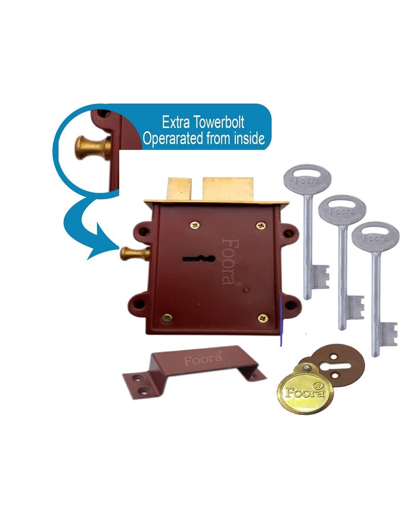 Foora Entry 2in1 Door Interlock 3 Keys with A Tower Bolt, 8 Lever Operated Both Side of The Door Lock (Brown, Polished Finish) - Image 3