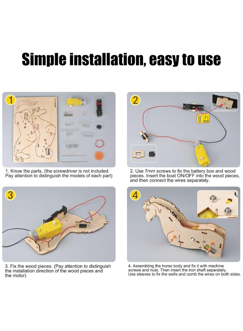CMGTYYD Children's DIY Science Experiment Creative Toys,Wood Horse Shape Bricks Assemble Toy for Children,Wooden 3D Puzzles,Building Your Own DIY Kit,Wood Hand Craft for Kids - Image 3
