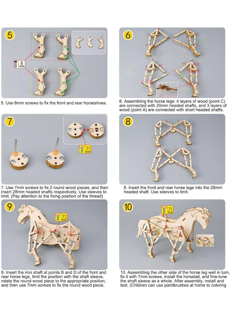 CMGTYYD Children's DIY Science Experiment Creative Toys,Wood Horse Shape Bricks Assemble Toy for Children,Wooden 3D Puzzles,Building Your Own DIY Kit,Wood Hand Craft for Kids - Image 4