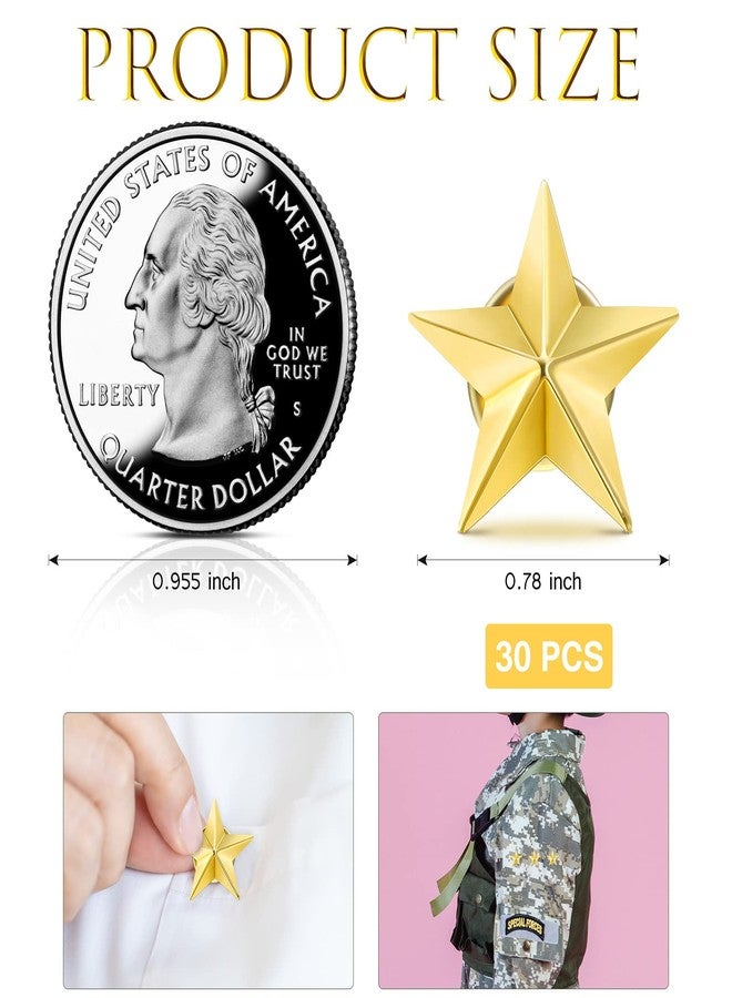 Juinte 30 Pieces Star Badge Lapel Pin 0.78 Inch for 4th of July Memorial Labor Day Independence Veterans Day Theme Party Costume Decoration(Gold) - Image 2