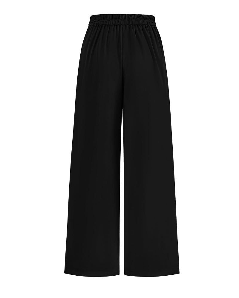 KIRUNDO Wide Leg Dress Pants for Women High Waisted Office Work Trousers Business Casual Slacks Button Flowy Palazzo Pant(Black, Large) - Image 4