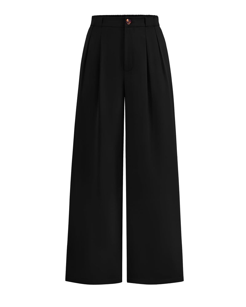 KIRUNDO Wide Leg Dress Pants for Women High Waisted Office Work Trousers Business Casual Slacks Button Flowy Palazzo Pant(Black, Large) - Image 1