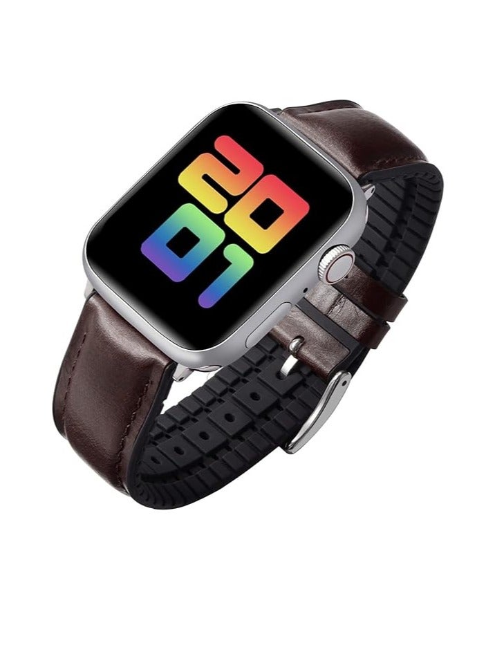 Leather Bands Compatible with Apple Watch Ultra/Ultra 2 Band 49MM 45mm 44mm 42mm Women Men, Leather Wristband Replacement Strap for Apple Watch Ultra Series 9 8 7 6 5 4 3 2 1 SE - Image 1