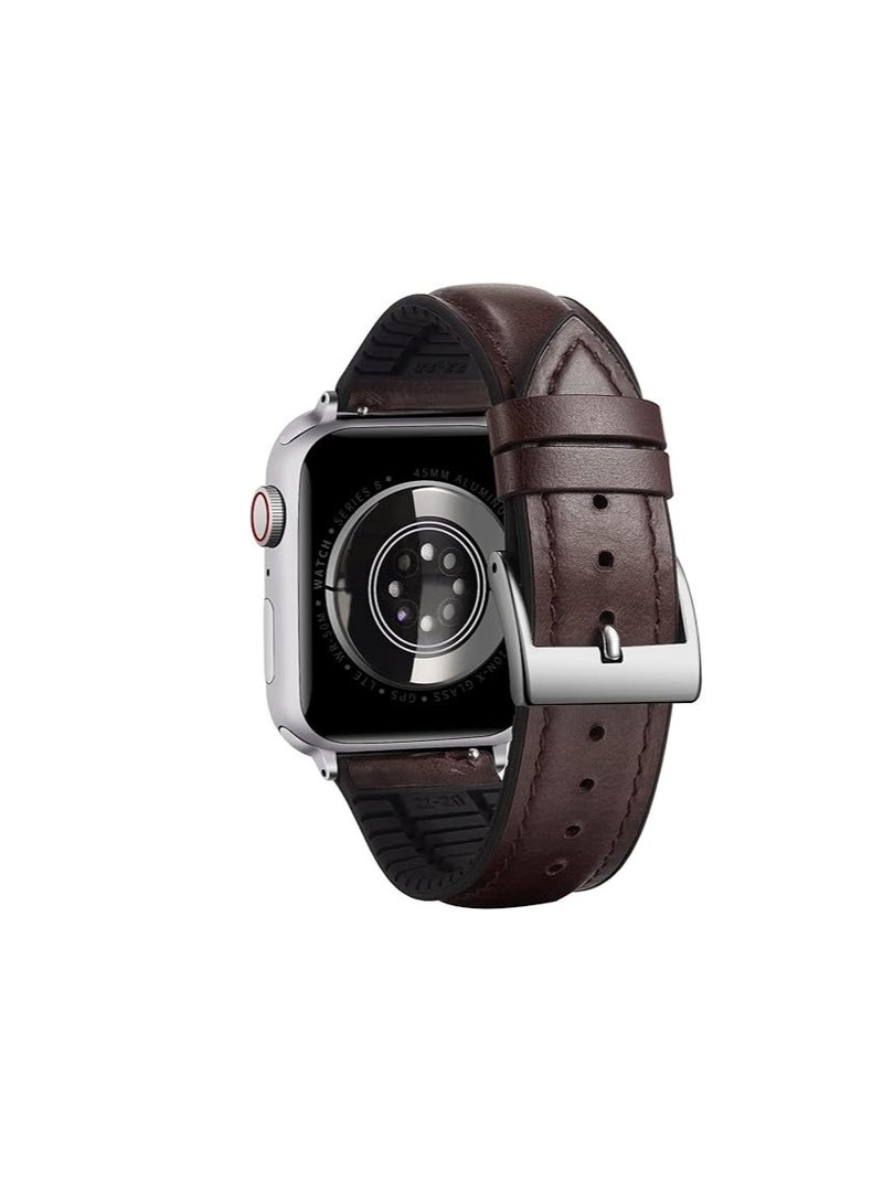 Leather Bands Compatible with Apple Watch Ultra/Ultra 2 Band 49MM 45mm 44mm 42mm Women Men, Leather Wristband Replacement Strap for Apple Watch Ultra Series 9 8 7 6 5 4 3 2 1 SE - Image 2