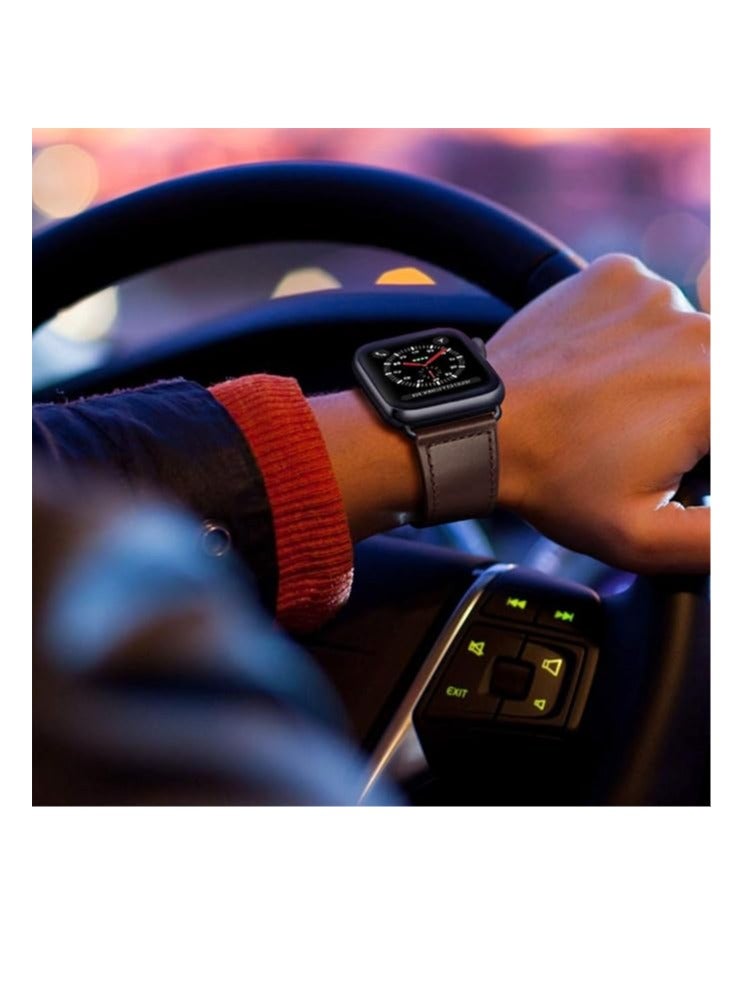 Leather Bands Compatible with Apple Watch Ultra/Ultra 2 Band 49MM 45mm 44mm 42mm Women Men, Leather Wristband Replacement Strap for Apple Watch Ultra Series 9 8 7 6 5 4 3 2 1 SE - Image 3