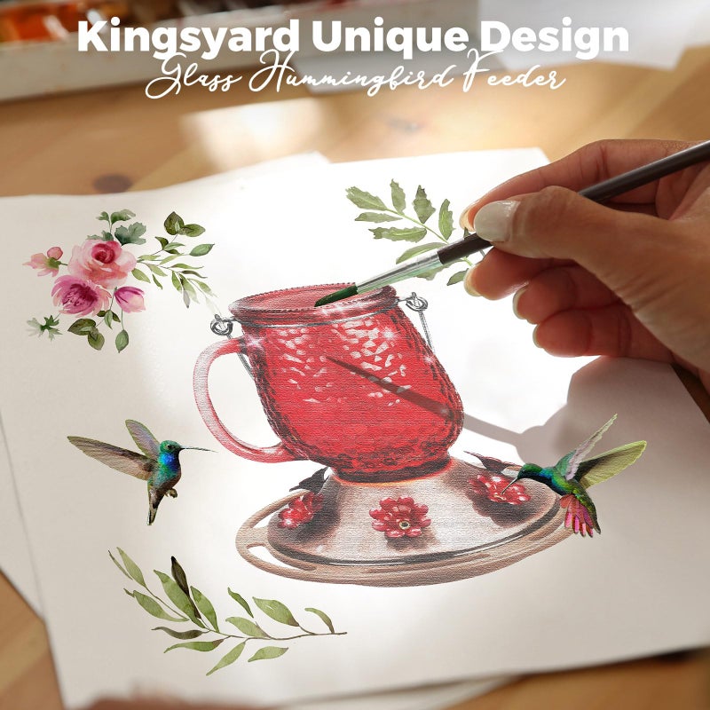 Kingsyard Glass Hummingbird Feeders for Outdoors, 16 Oz Wild Bird Feeder 6 Feeding Ports & Ant Moat Included, Hanging Bird Nectar Feeder Garden Red DÃ©cor Gifts for Mom, Red - Image 5