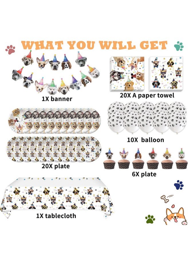 Bluegogo Dog Birthday Party Supplies Serves 20, Puppy Party Decorations Dog Party Plates Banner Napkins Paws Balloons Table Cover and Cake Topper for Doggy Kids Dog Party Decorations  - Image 2